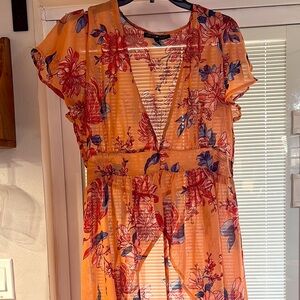 Derek Heart Orange Red Maxi Sundress with Flutter Sleeves